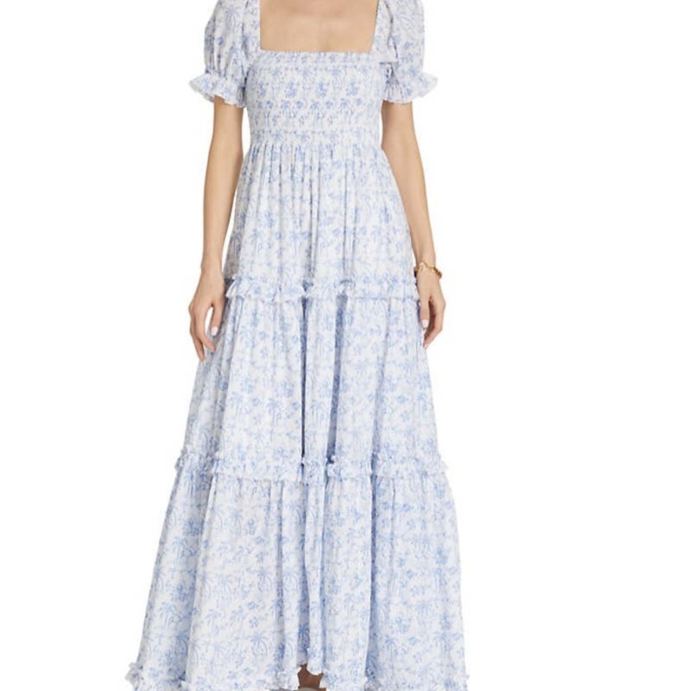 Caroline Constas Blue & White Maxi Dress (Small)